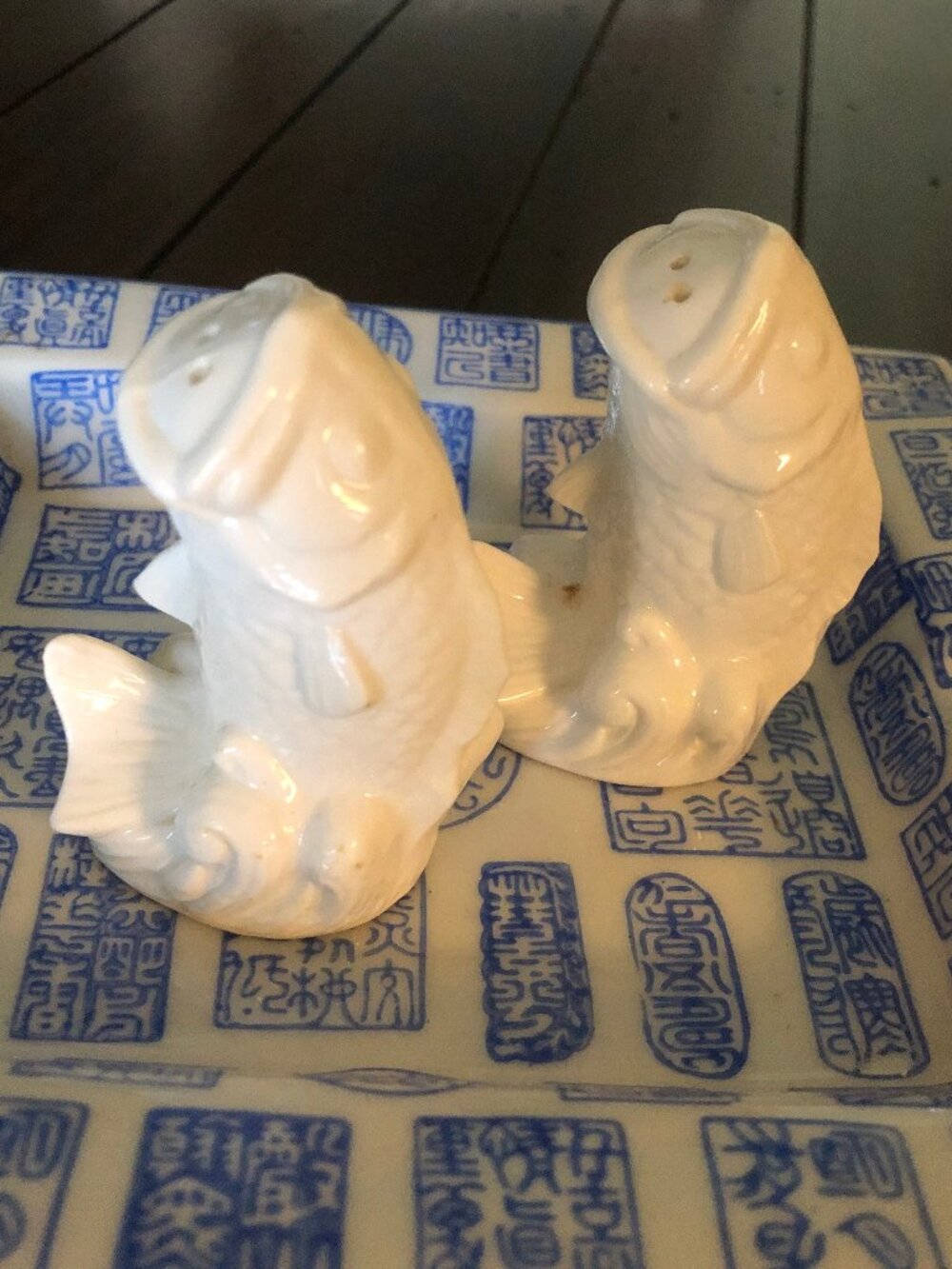 Vintage White Bone China Koi Fish Salt & Pepper shakers